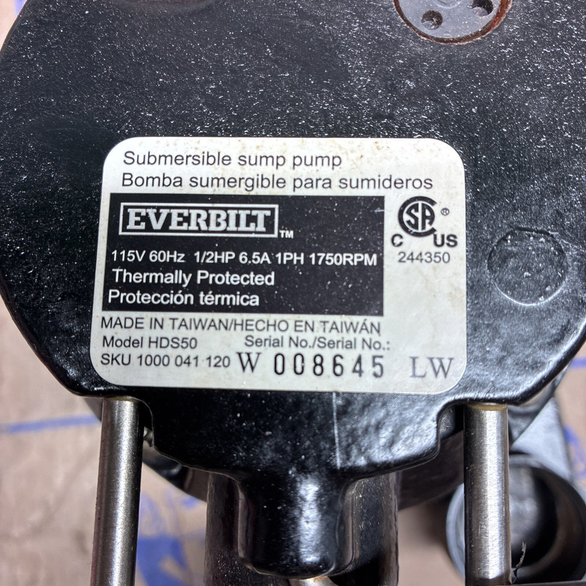 Everbilt HDS50 1/2 HP Cast Iron Pro Grade Submersible Sump Pump USED WORKS.