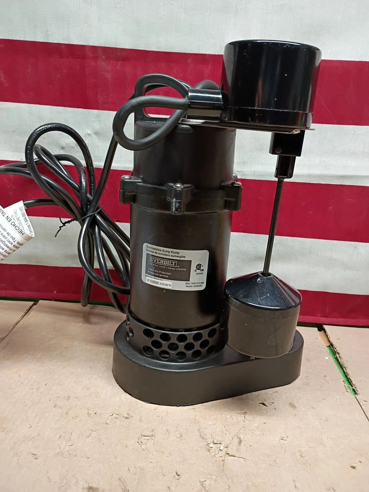 Everbilt HDSP25V 1/4 HP Aluminum Submersible Sump Pump Vertical Switch, OPEN BOX
