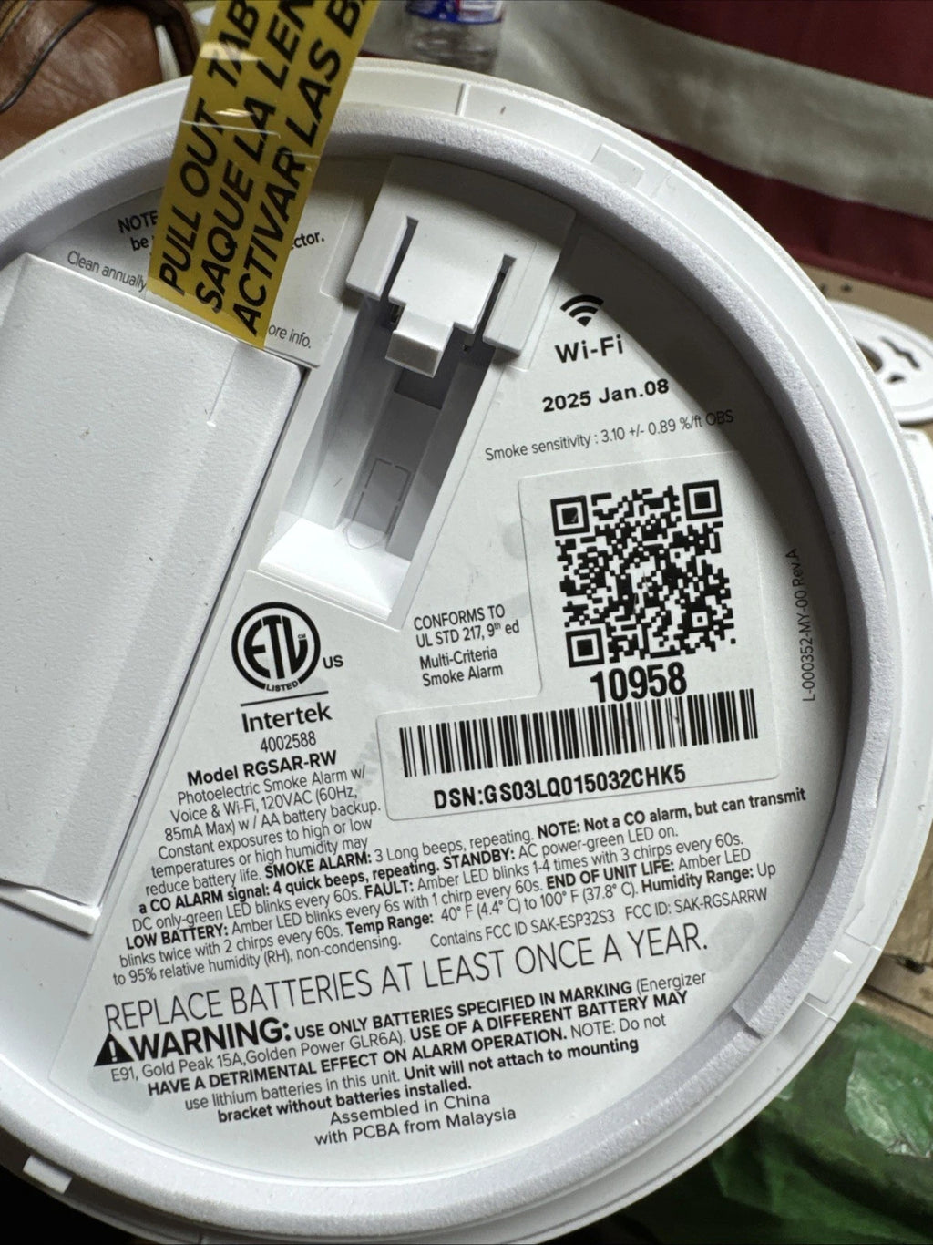 Kidde Wired Smart Smoke Alarm with Ring Alerts Model RGSAR-RW