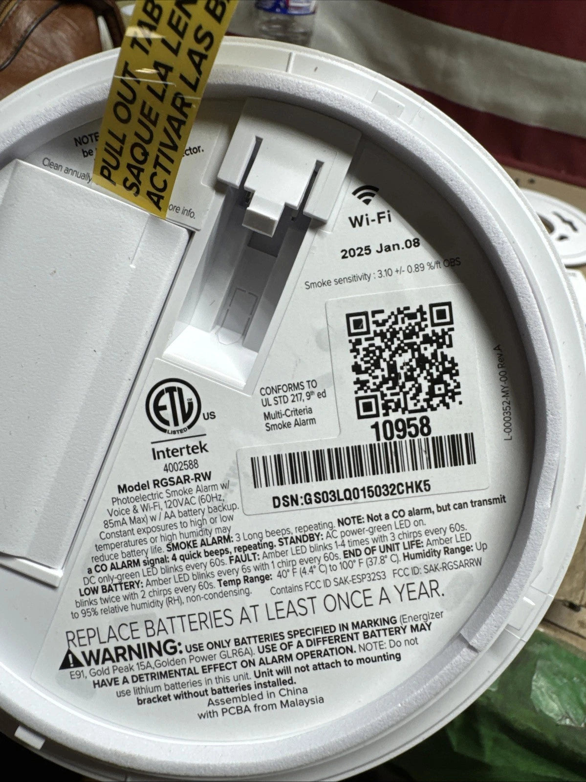 Kidde Wired Smart Smoke Alarm with Ring Alerts Model RGSAR-RW