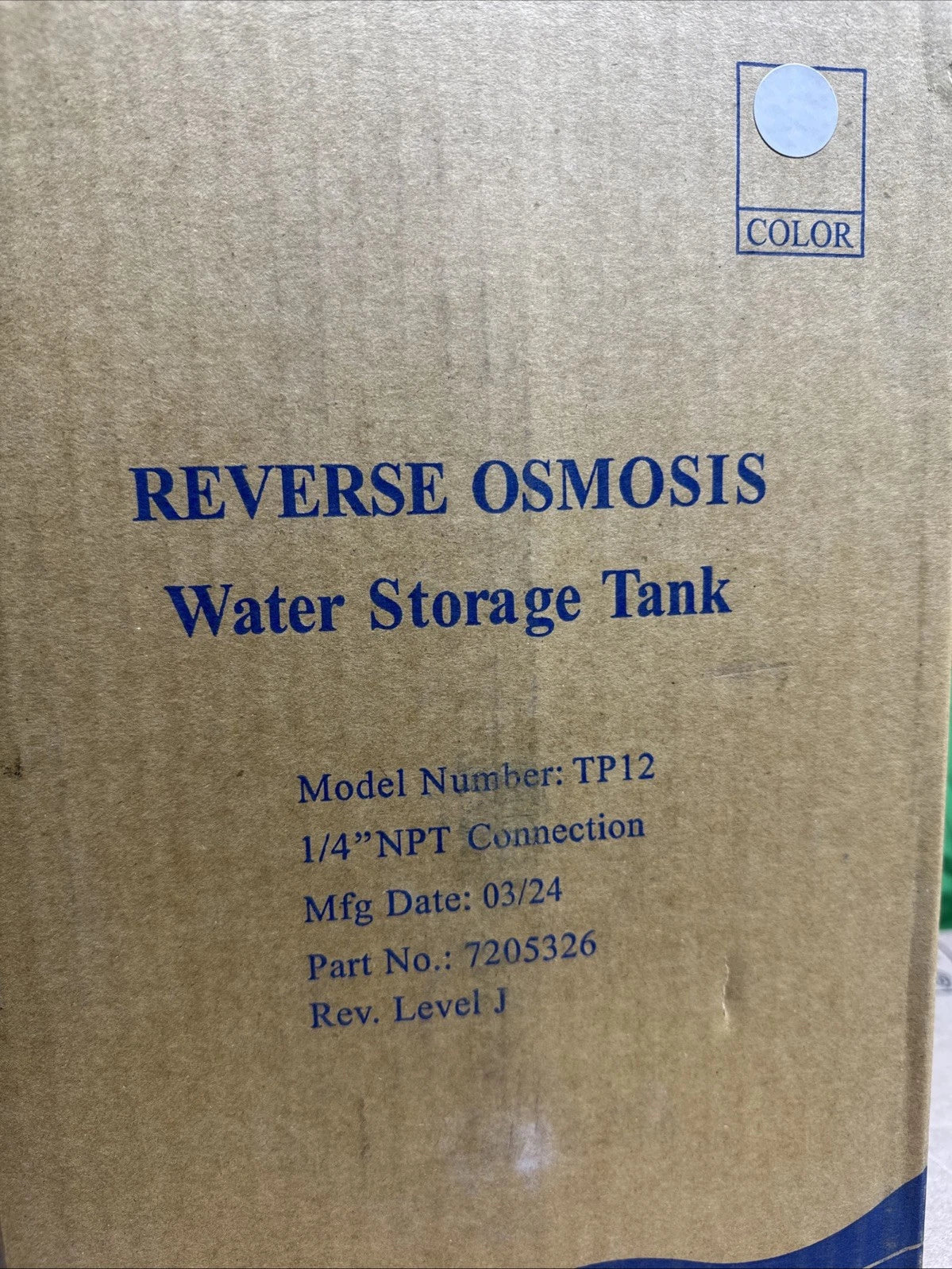 Reverse Osmosis Water Storage Tank TP-12 1/4" NPT Connection 7205326