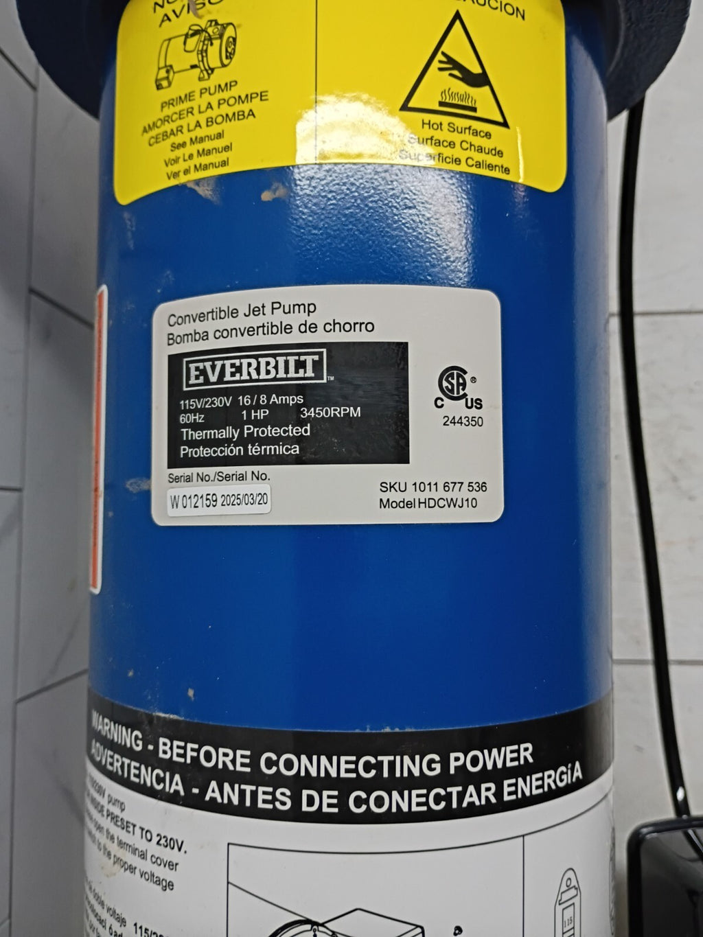 Everbilt 1 HP Professional Convertible Jet Pump. Read Description PARTS ONLY*