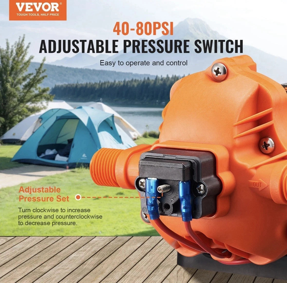 VEVOR 12V Diaphragm Pump 3GPM 11.36 L/min 3-Chamber Water Pump Pressure Switch