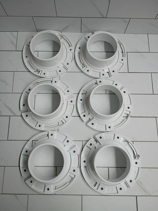 6pck 3" X 4" PVC CLOSET FLANGE NO PIPE STOP STANDARD PATERN New Open Box