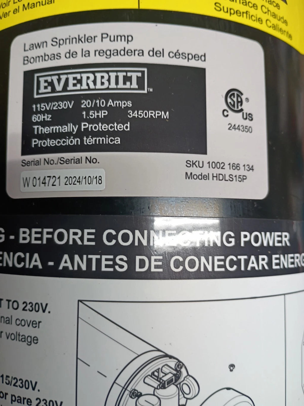 Everbilt Lawn Irrigation Pump Plastic 1.5HP HDLS15P OPEN BOX