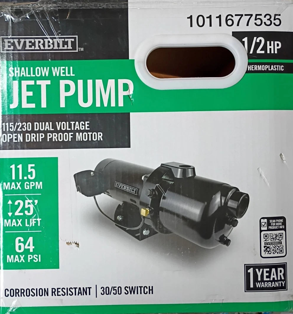 Everbilt HDSWJ5P1/2 HP Shallow Well Jet Pump Open Box