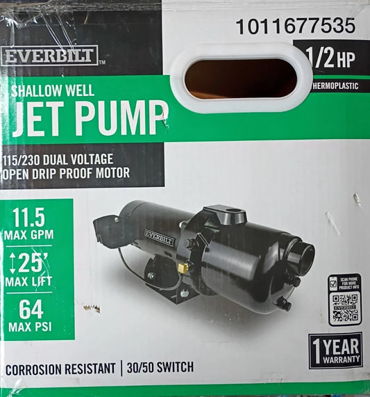 Everbilt HDSWJ5P1/2 HP Shallow Well Jet Pump Open Box