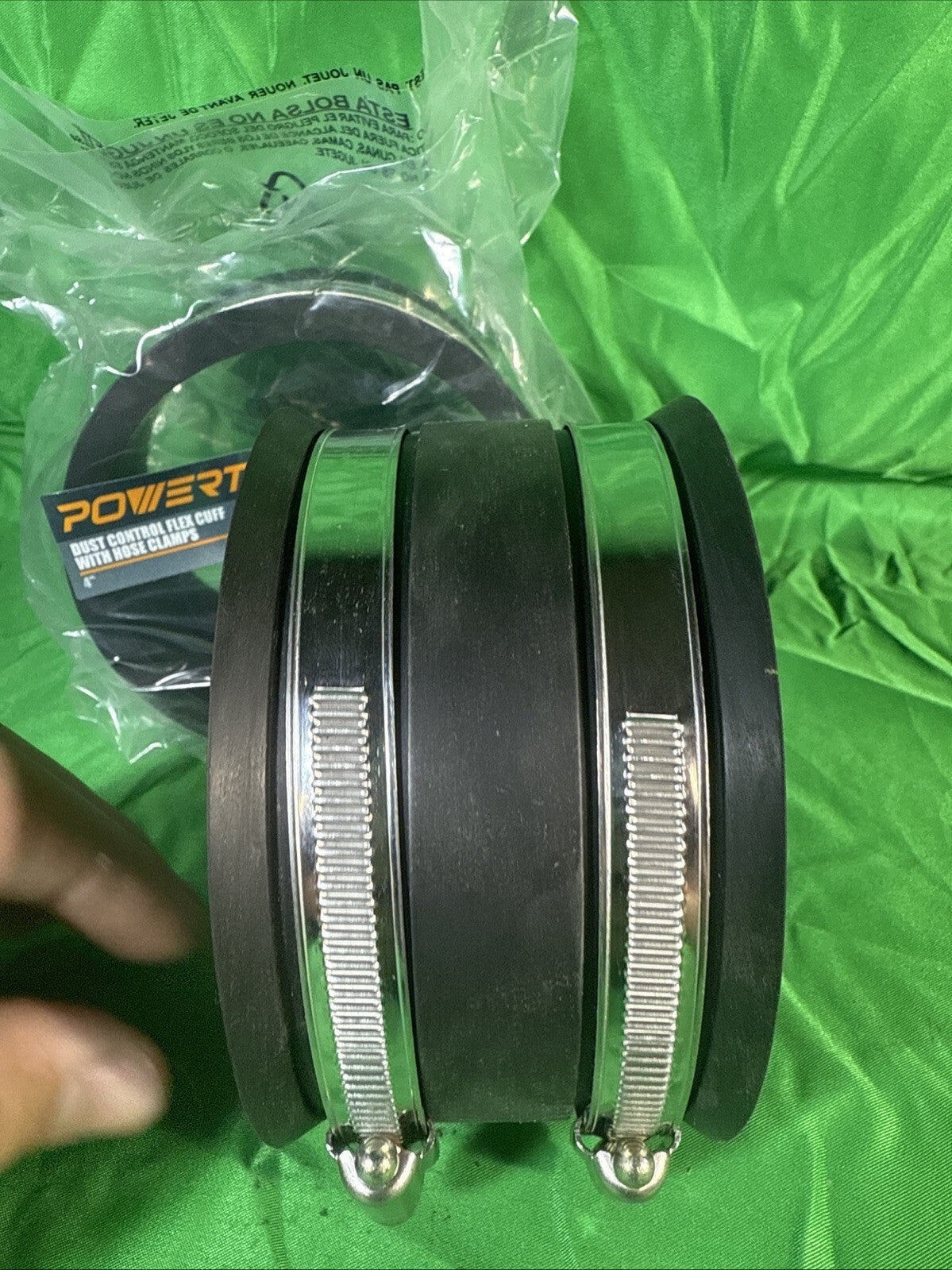 POWERTEC 70149 4 Inch Dust Control Flex Cuff with Steel Hose Clamps. *READ DISC*