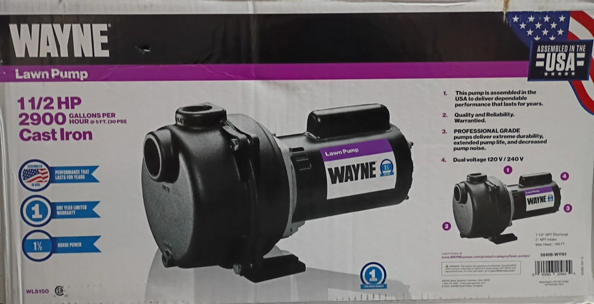 Wayne WLS150 1-1/2HP 230V Cast iron Lawn Irrigation Sprinkler pump New Open Box
