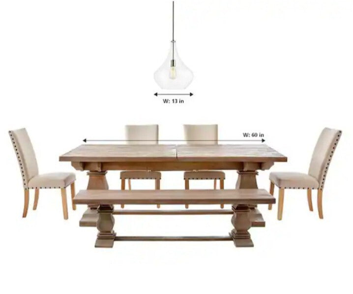 Mora 13 in. W x 17 in. H 1-Light Clear Glass Teardrop Modern Pendant Open Box