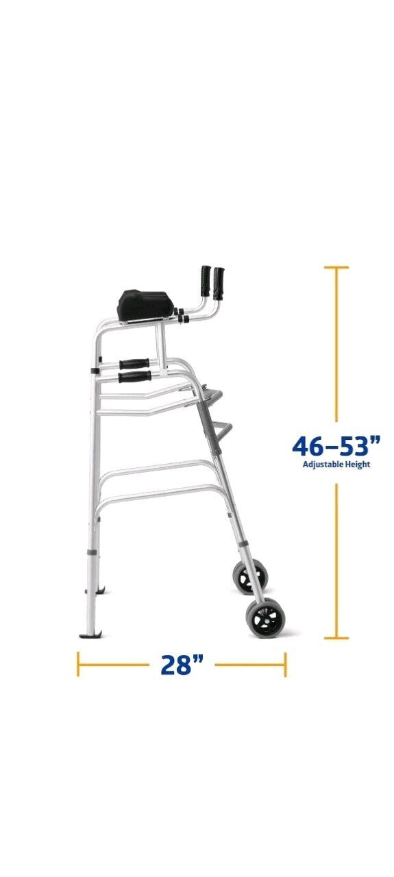 NEW Medline Upright Forearm Armrest Stability Walker 5” Dual Wheels Height. OB