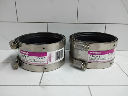 2PK Fernco P3005-33 3 in. No Hub Coupling Pl/St/Ci X pl/St/Ci