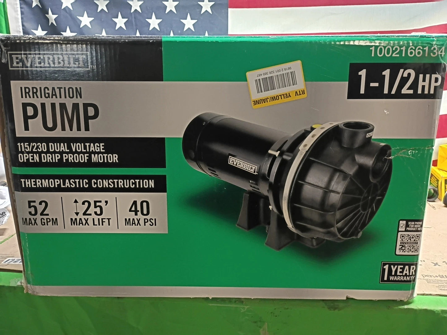 Everbilt HDLS15P Lawn Irrigation Pump Plastic 1-1/2HP Open Box,