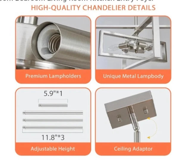 5-Light Modern Brushed Nickel Chandelier 22" Semi Flush Mount Ceiling Light...