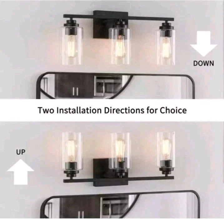 KAWOTI 22 in. 3-Light Black Vanity Light with Clear Glass Shade Open Box