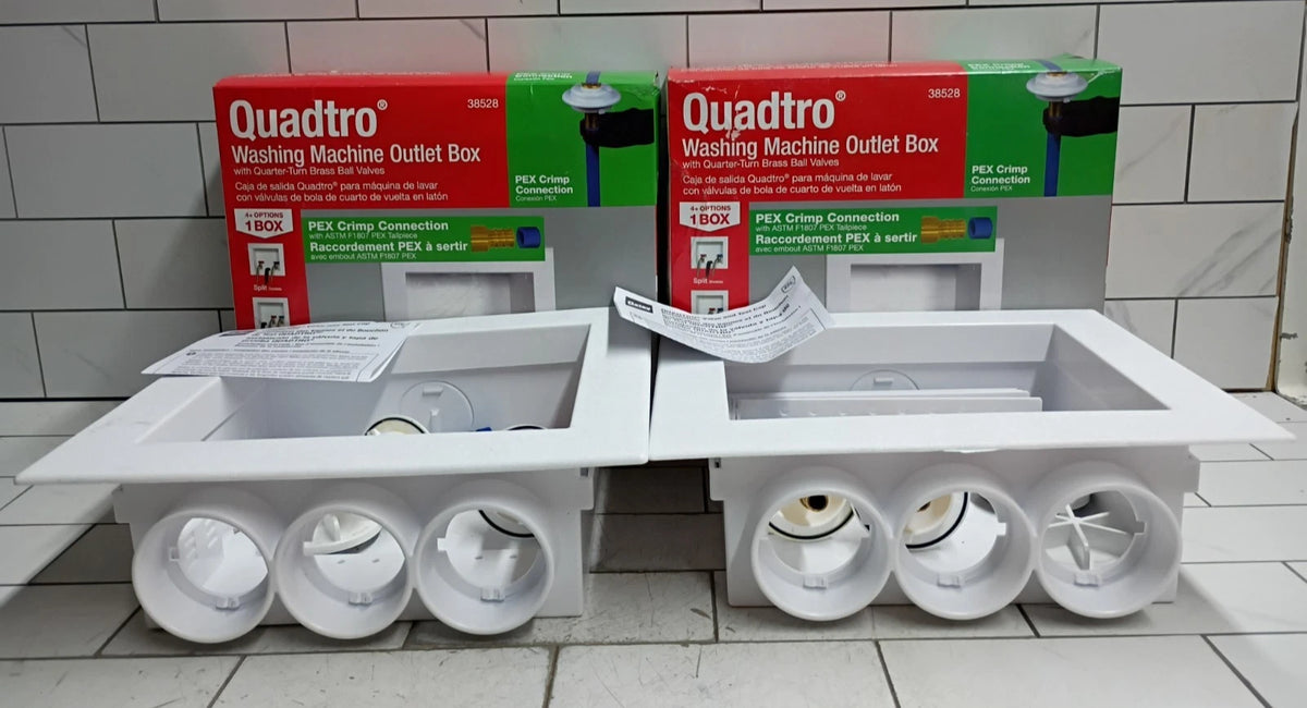 (2 Pack) Oatey Quadtro 38528 Washing Machine Outlet Box With PEX Crimp Valves OB