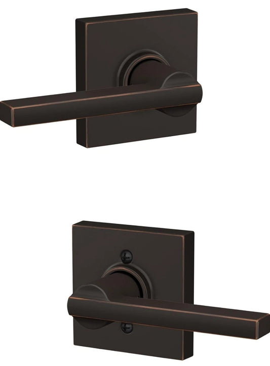 Schlage Latitude Passage Door Lever Set | Aged Bronze | F10LAT716COL