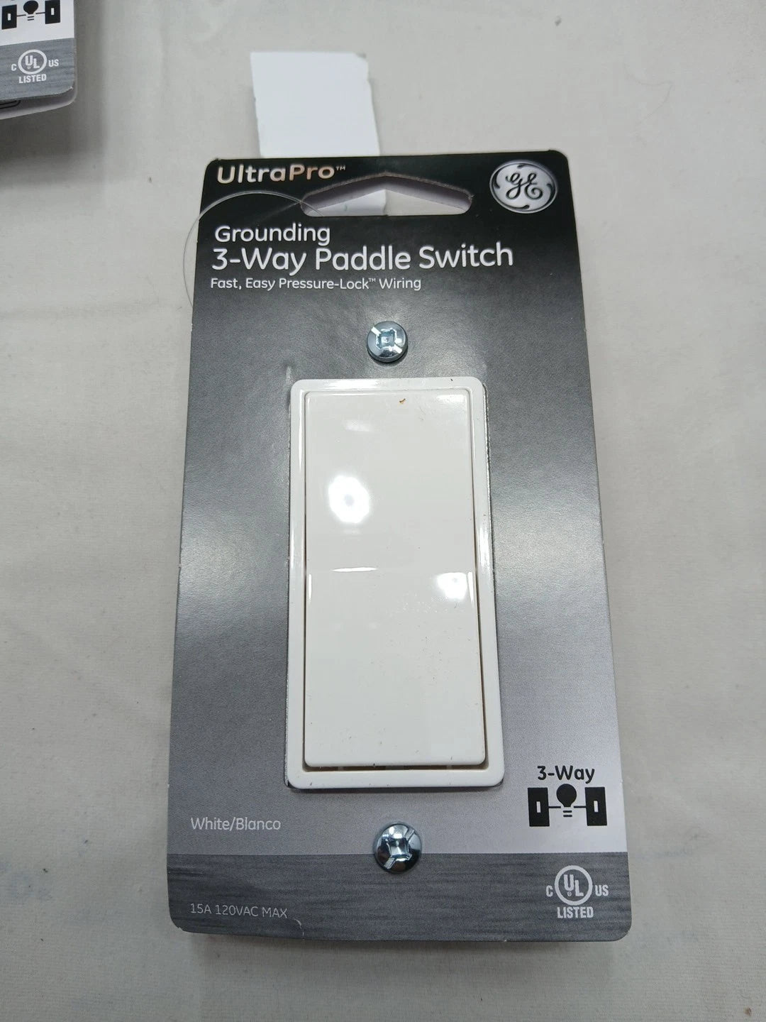 (5-pack) 25 GE ULTRAPRO GROUNDING 3 WAY PADDLE SWITCH Almond WITH EASY PRESSURE.