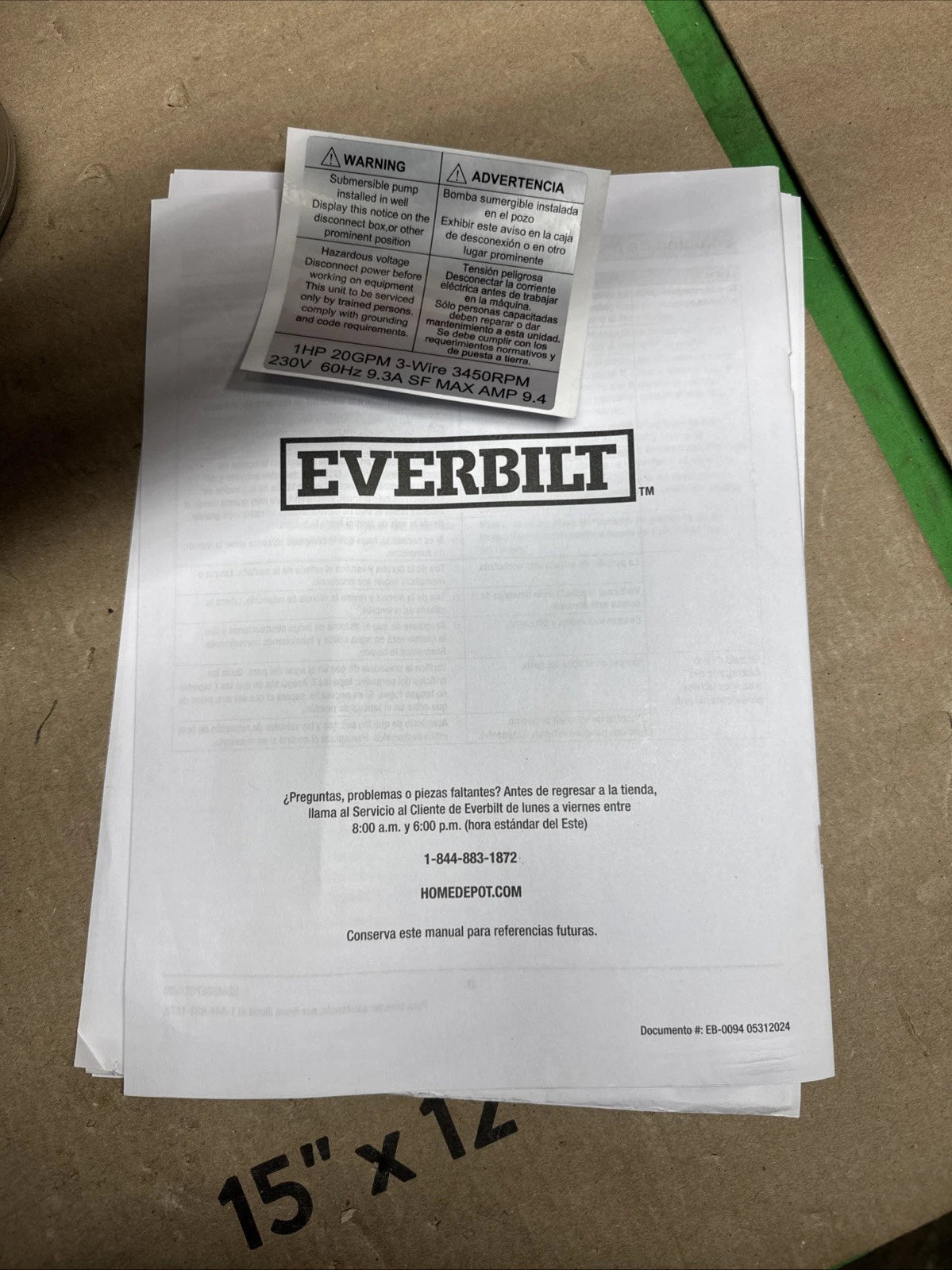 Everbilt 1HP Submersible 3-Wire 20GPM Well Pump HDSUB10-203