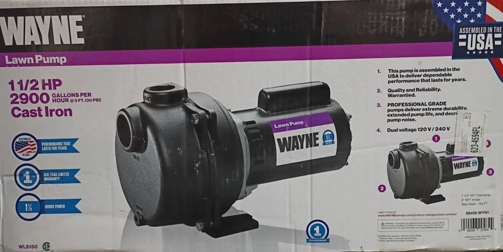 Wayne WLS150 1-1/2HP 230V Cast iron Lawn Irrigation Sprinkler pump FOR PARTS ONL