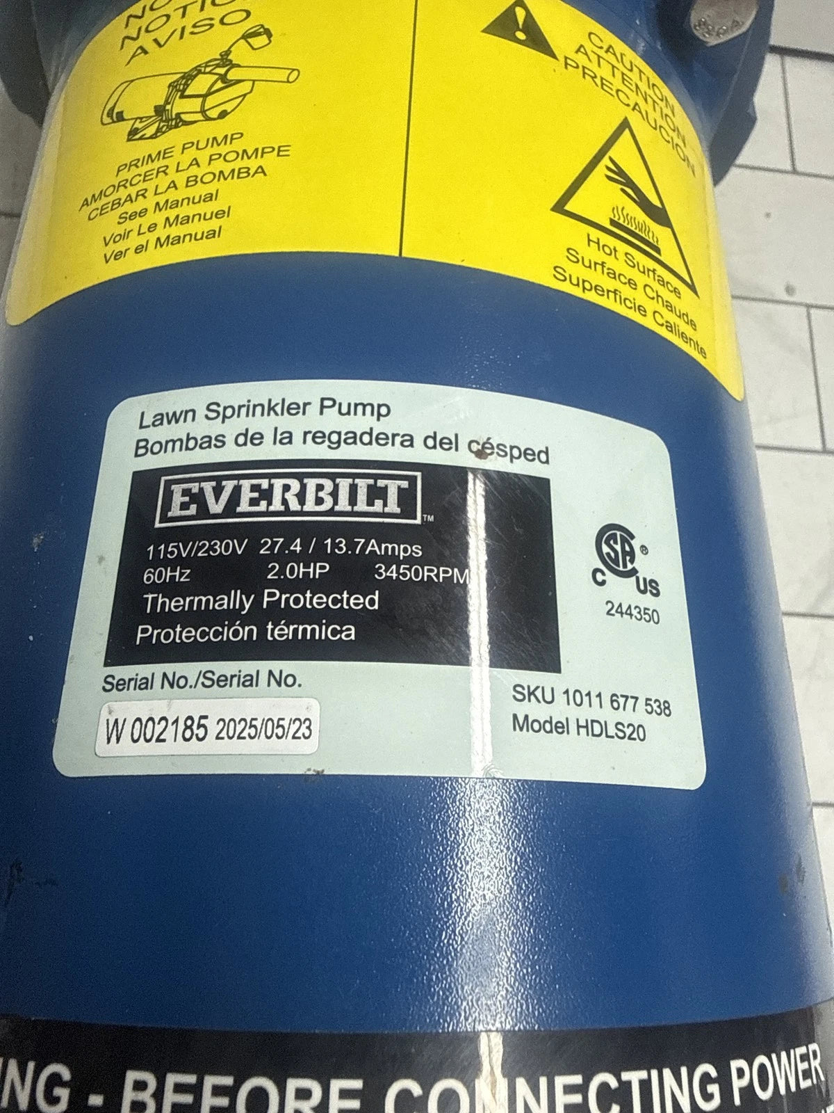 Everbilt Professional Irrigation Pump Cast Iron 2 HP Dual Voltage, HDLS20 PARTS
