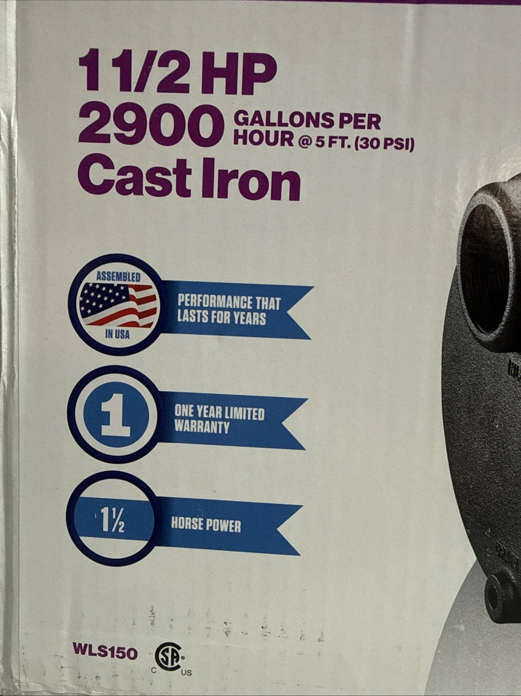 Wayne WLS150 1-1/2 HP Cast Iron Quick-Prime Lawn-irrigation Sprinkler Pump. NOB