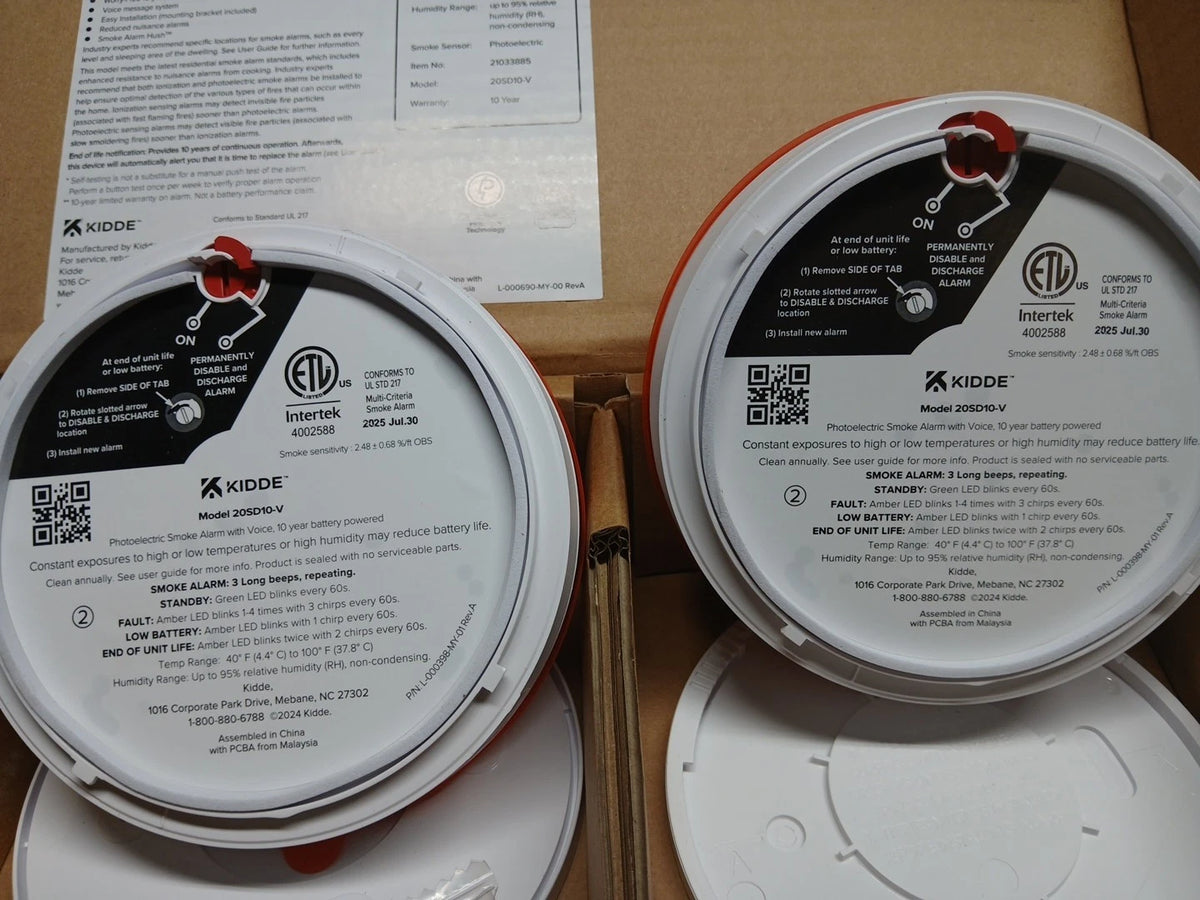 (2-pack) Kidde 20SD10-V Smoke Detector, 10Yr Battery Powered, Voice Alerts. OB
