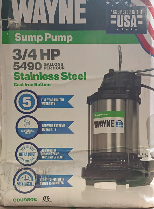 Wayne 58321-WYN3 CDU980E 3/4 HP Cast Iron and Stainless Steel Sump For Parts