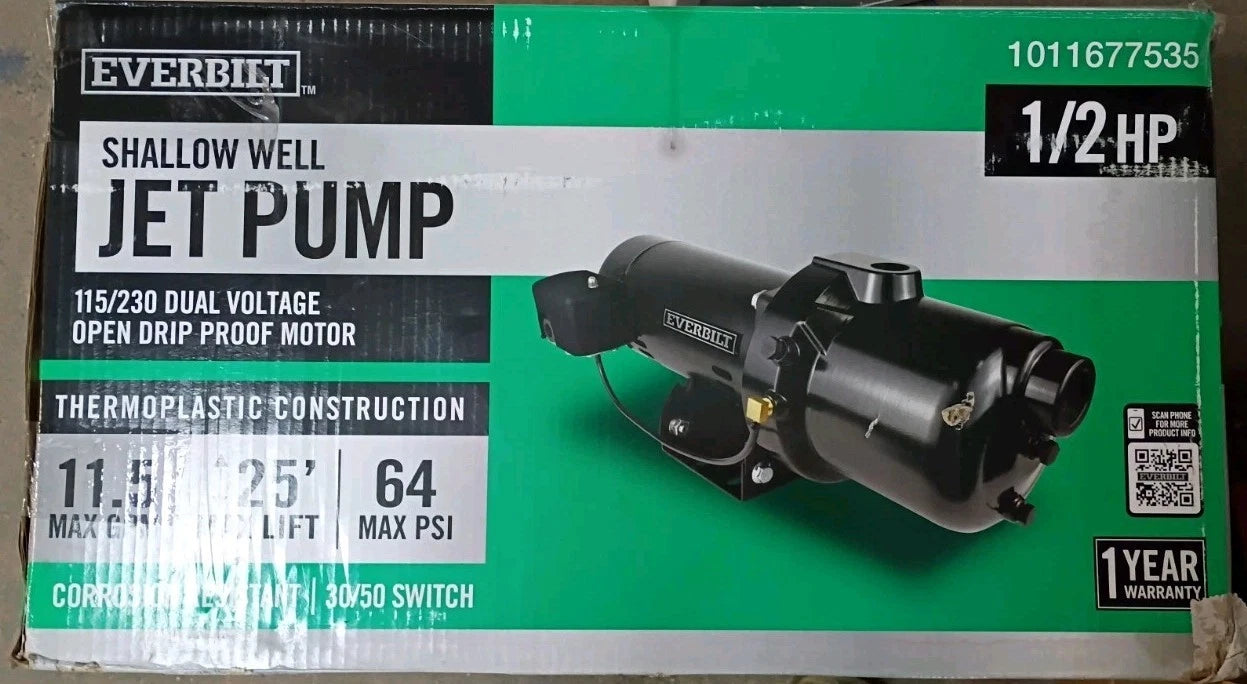 Everbilt HDSWJ5P 1/2 HP Plastic Shallow Well Jet Pump New OPEN BOX