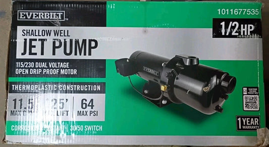 Everbilt HDSWJ5P 1/2 HP Plastic Shallow Well Jet Pump New OPEN BOX