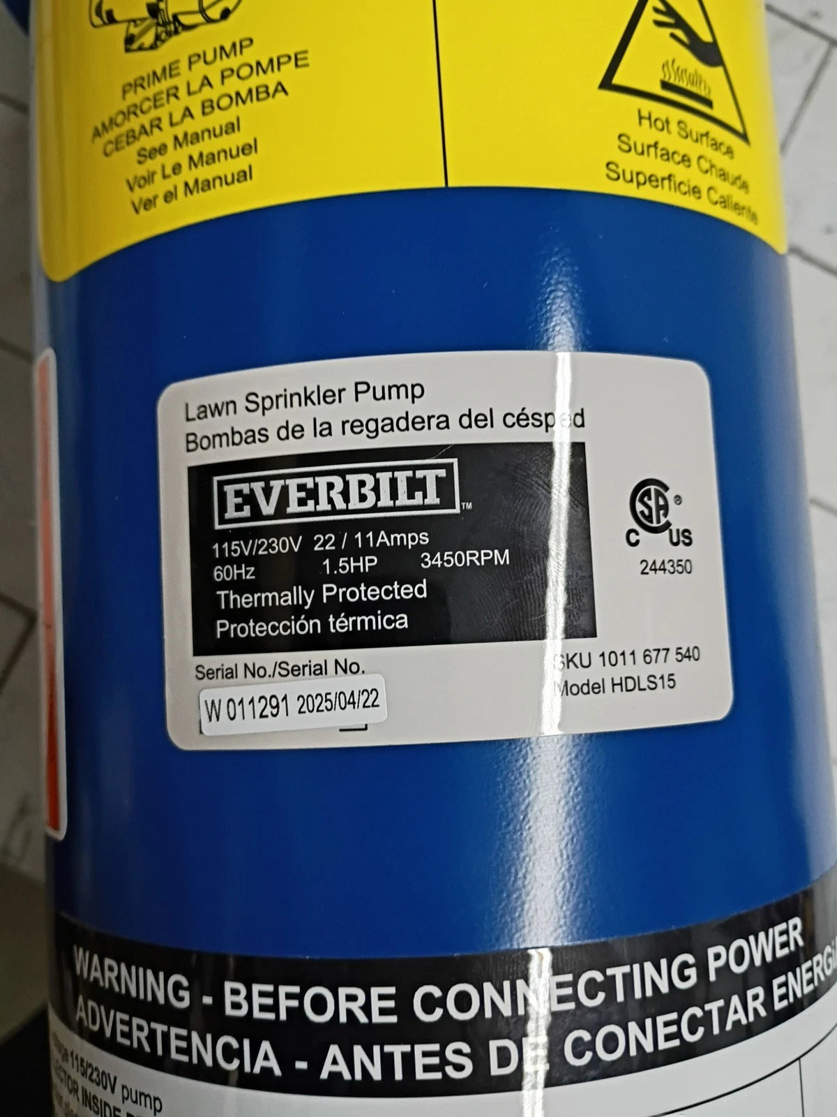 Everbilt 1-1/2 HP Cast Iron Lawn Irrigation Pump Open Box Read description