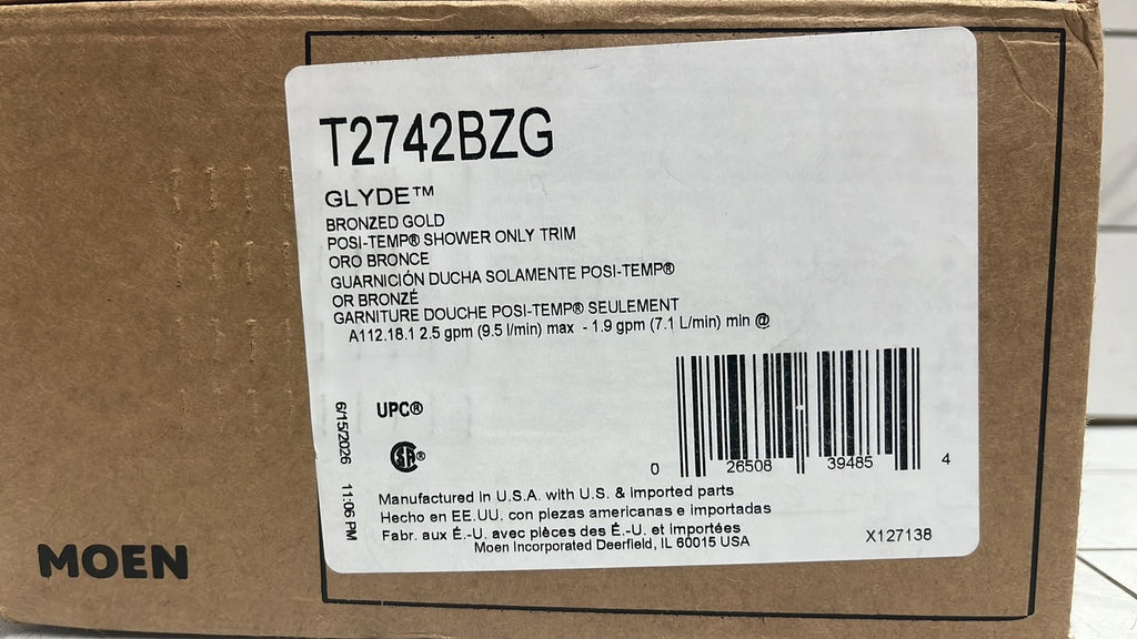 Moen T2742BZG Glyde Posi-Temp Shower Faucet Set Showerhead Handle - Bronzed Gold