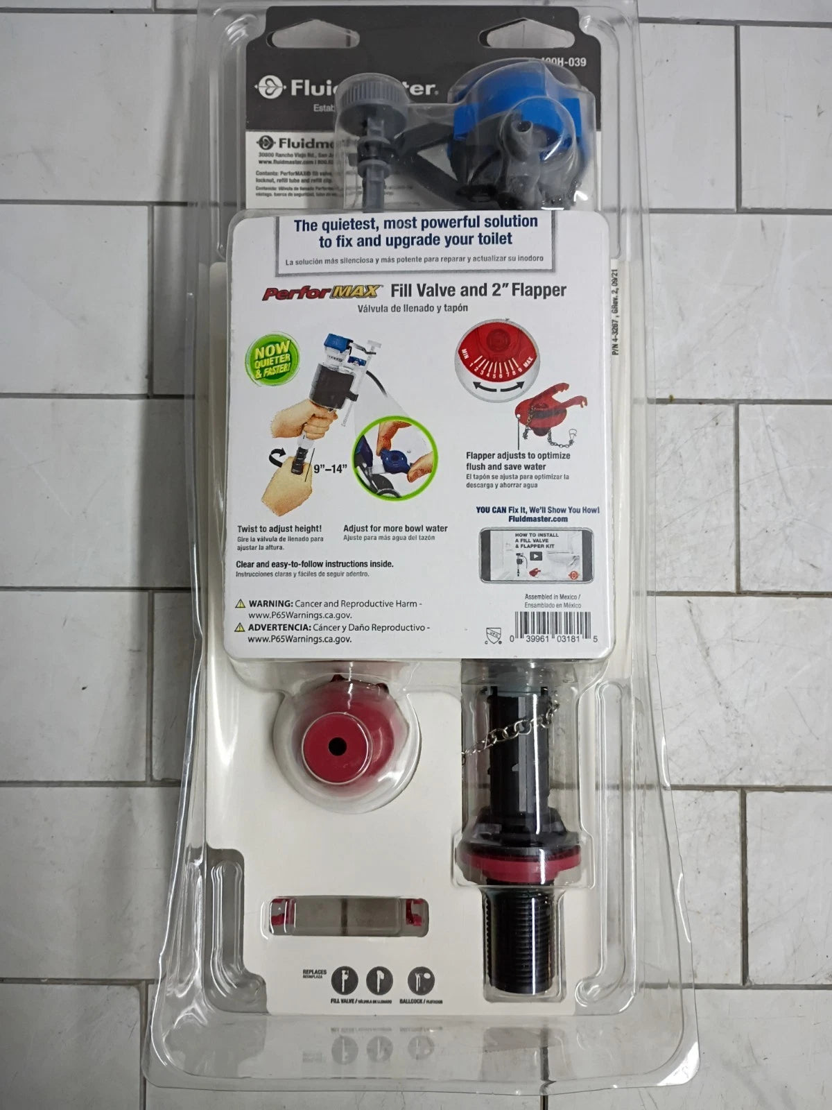 12PK Fluidmaster K-400H-039 Performax Universal Toilet Fill Valve And FlapperKit