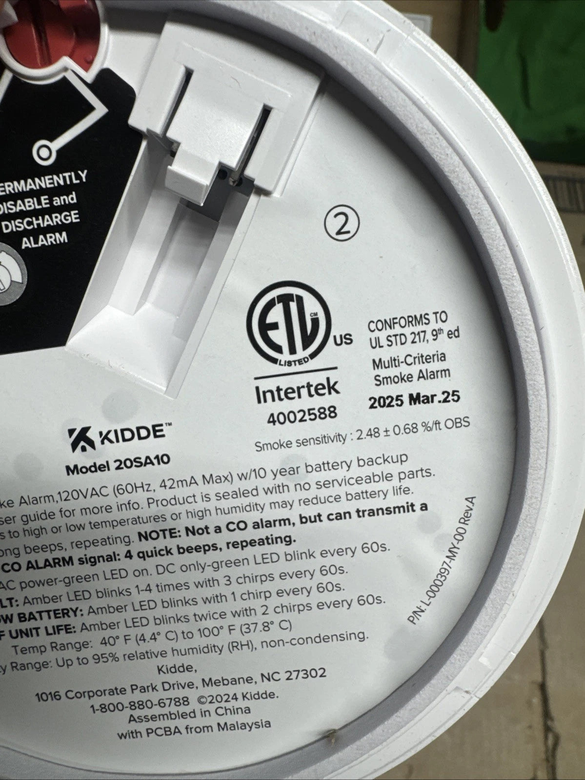 Kidde 20SA10 Hardwired Smoke Detector, 10-Year Battery, Interconnectable
