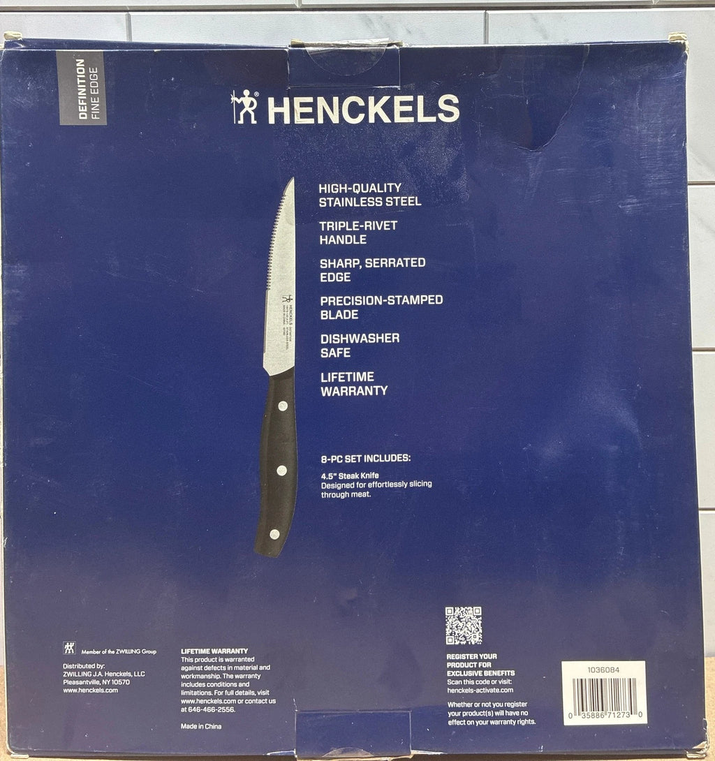 Henckels 8 Piece Steak Knife Set 4.5" Triple Rivet Stainless Steel Blade OB
