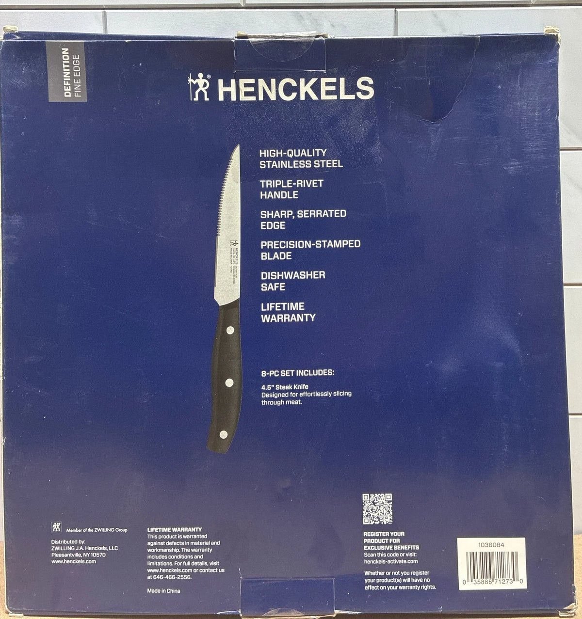 Henckels 8 Piece Steak Knife Set 4.5" Triple Rivet Stainless Steel Blade OB