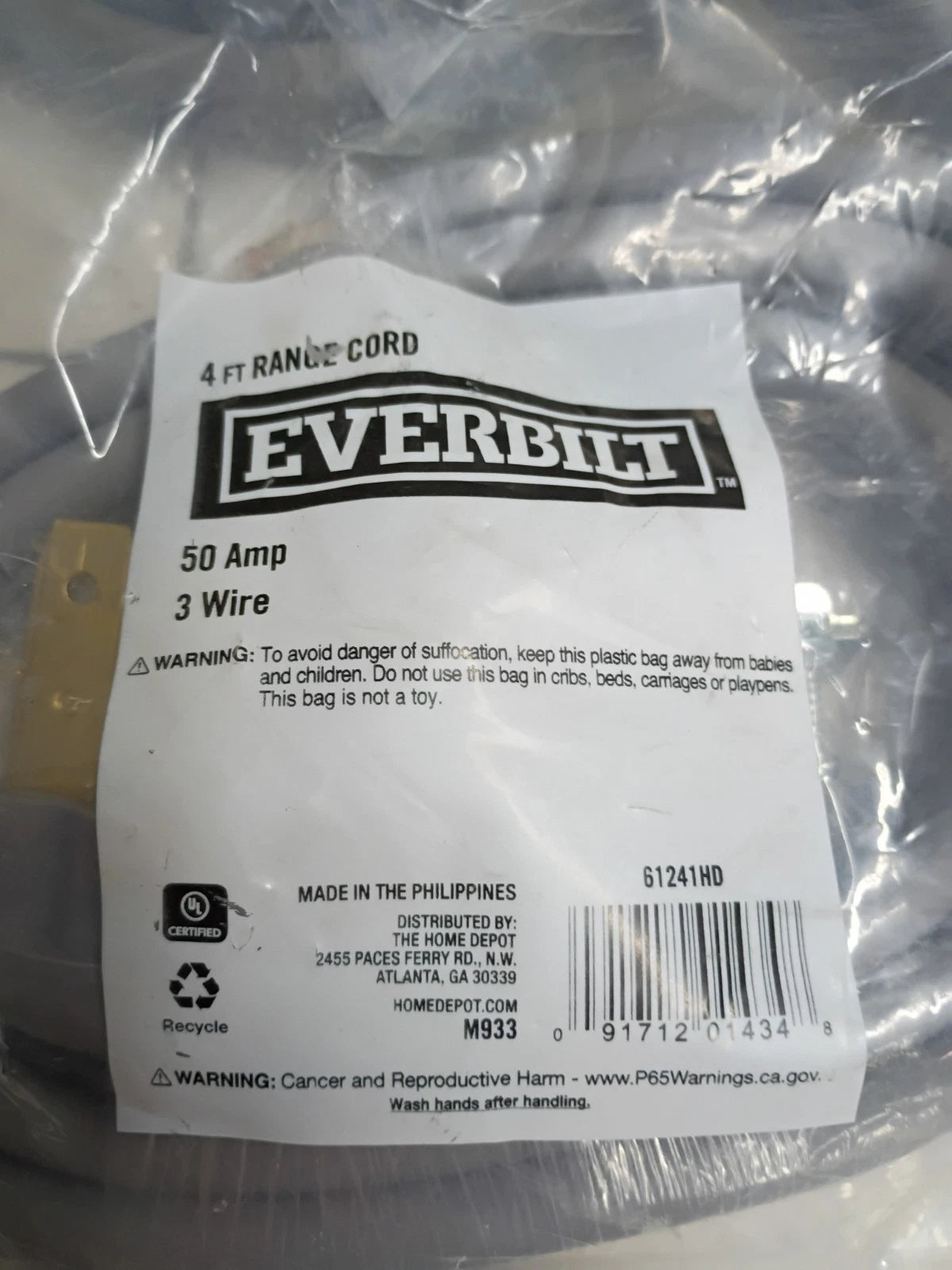 (6 pack) Everbilt 61241HD 4 ft. 6/8 3-Wire Electric Range Plug, Gray Open Box