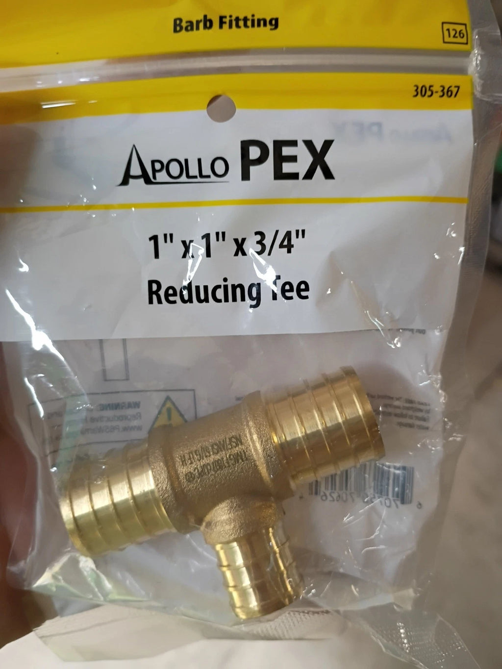 36PK Apollo APXT1134 1" x 1" x 3/4" Brass PEX-B Barb Reducing Tee, New Open Box,
