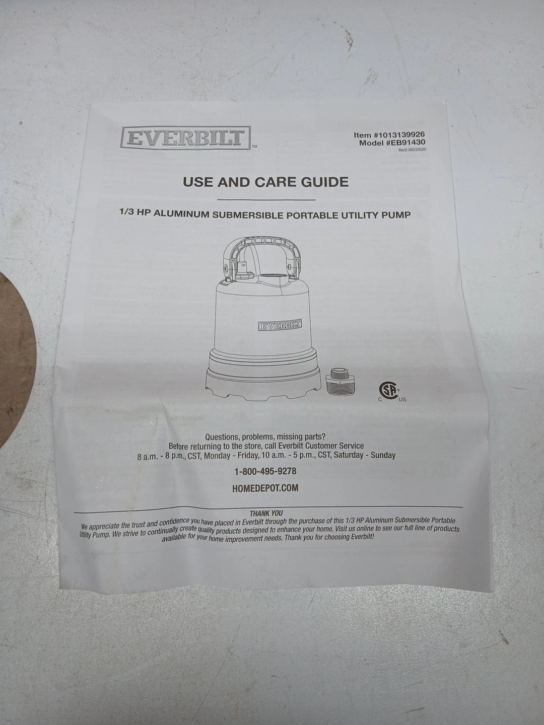 Everbilt 1/3 HP Submersible Aluminum Utility Pump