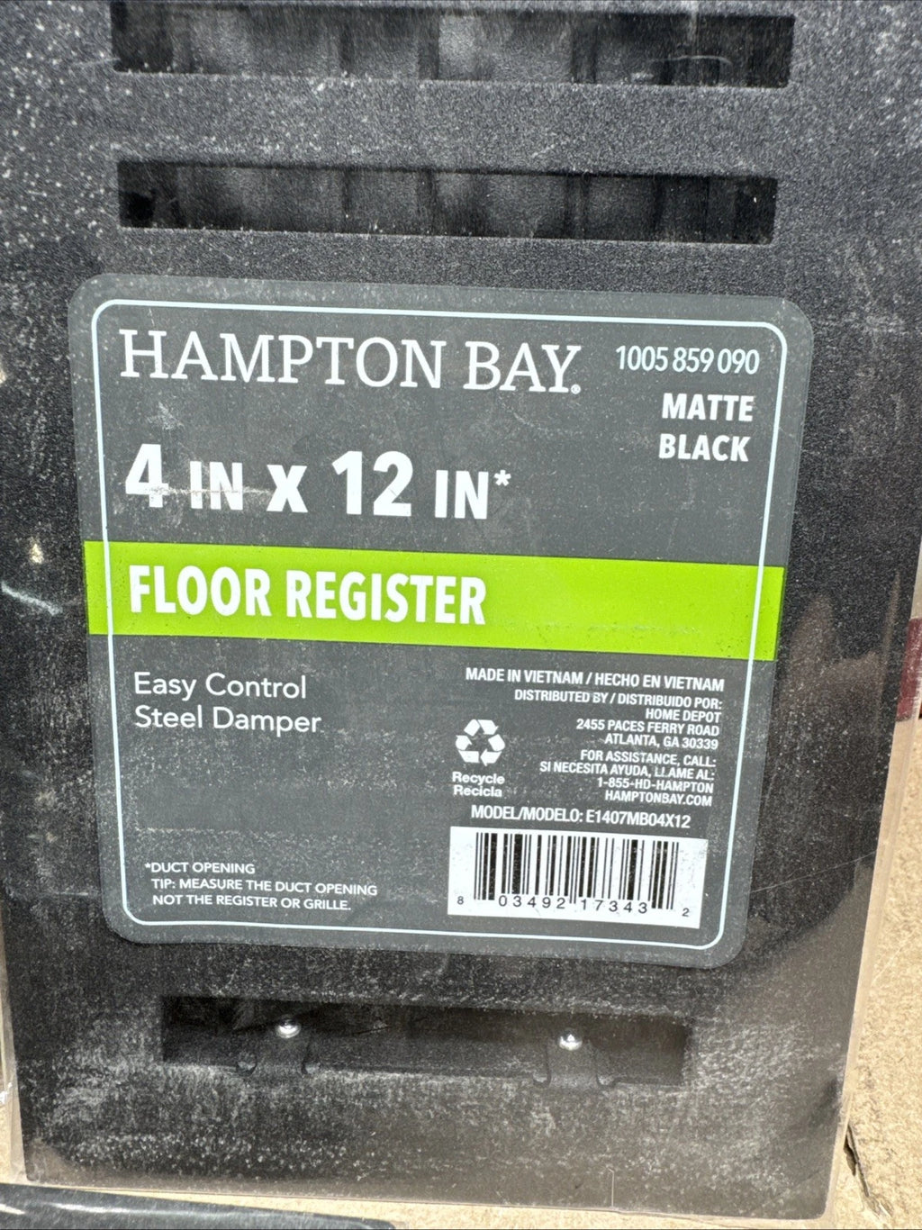 7-Pack Hampton Bay 4 in. x 12 in. Steel Floor Register in Matte Black Finish,NEW