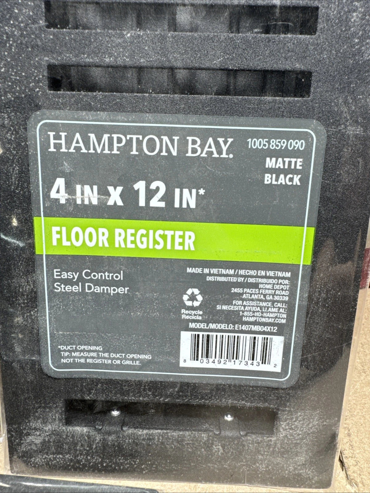 7-Pack Hampton Bay 4 in. x 12 in. Steel Floor Register in Matte Black Finish,NEW