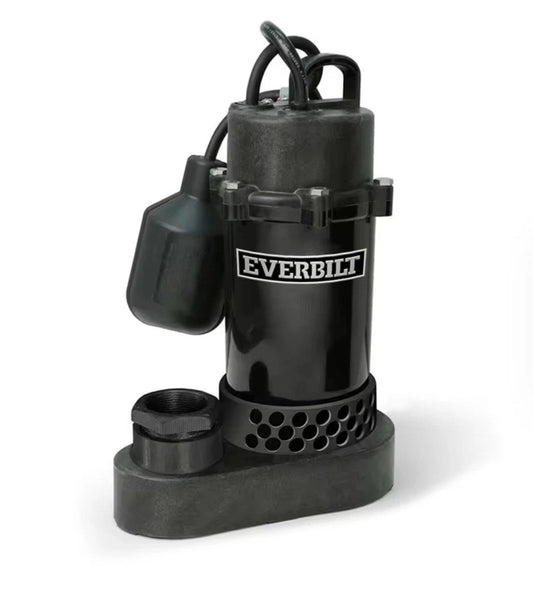 Everbilt 1/4 HP Aluminum Sump Pump w/ Tether Float Switch HDSP25W USED TESTED