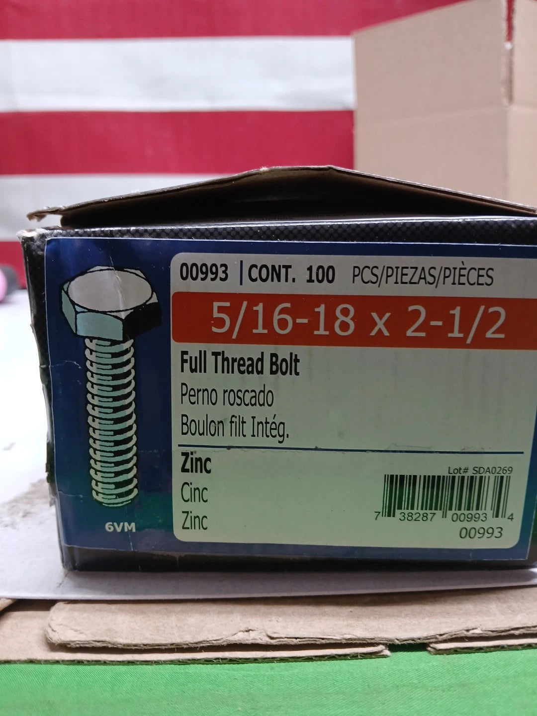 5/16"-18 x 2-1/2" Zinc Plated Steel Coarse Full Thread Hex Head Tap Bolts