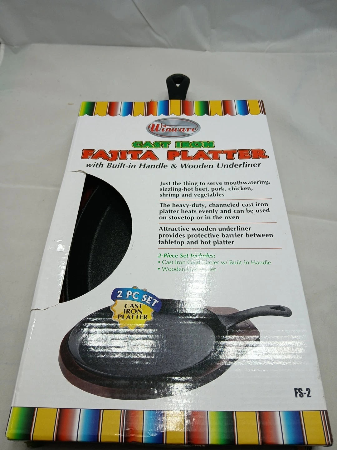 Winware FS-2 2 Piece Cast Iron Fajita Server Set Medium Pan