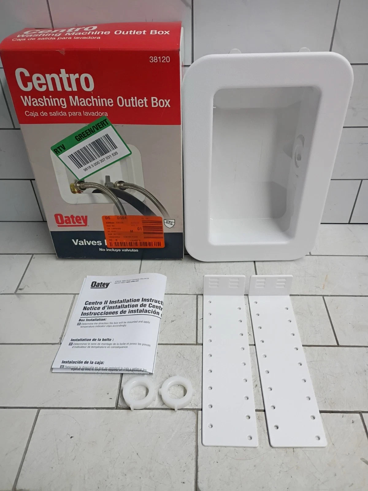 Oatey 38120 Centro Washing Machine Outlet Box Face Plate Brackets Fittings.. OB