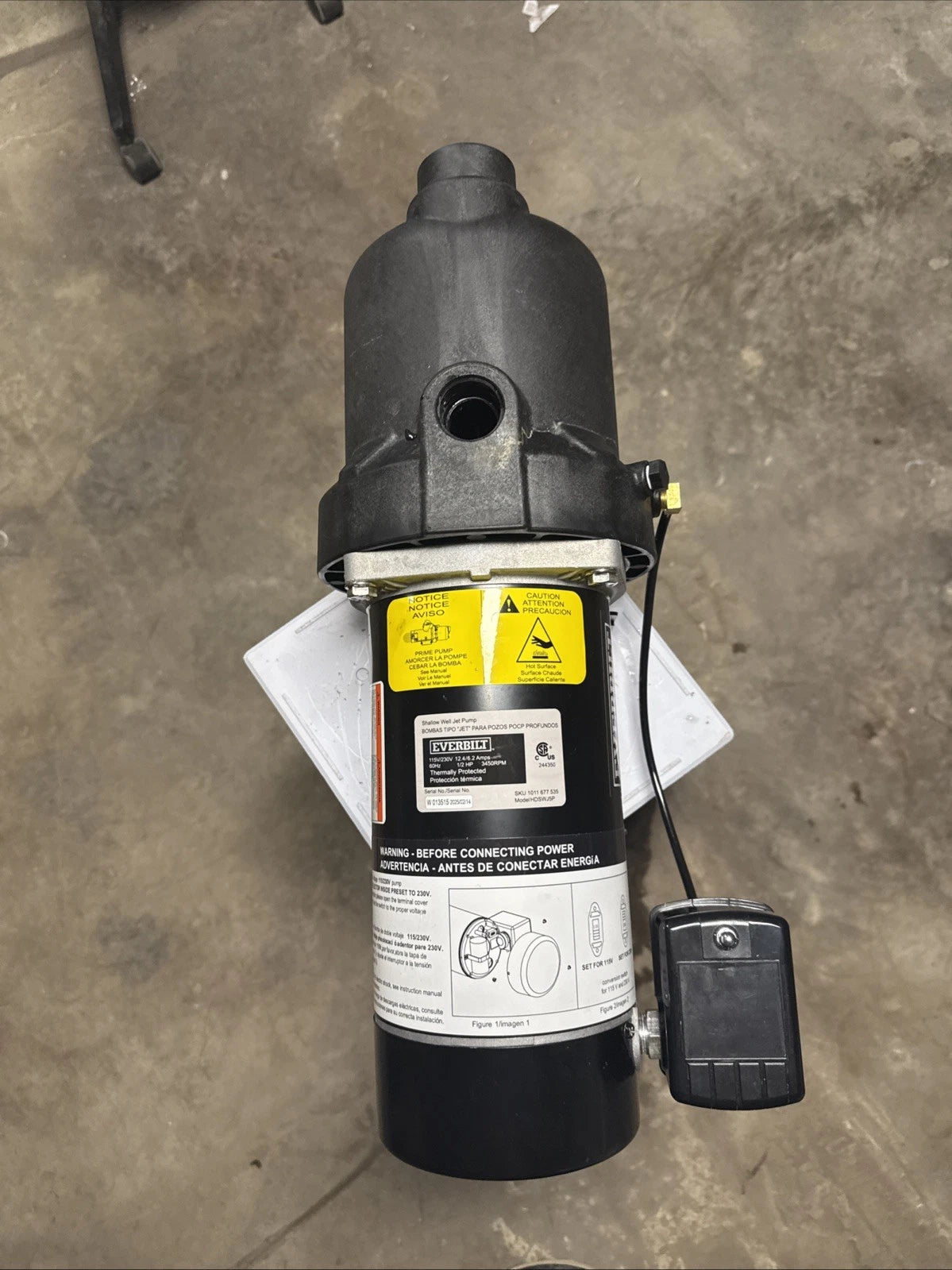 Everbilt 1/2 HP Shallow Well Jet Pump 1011677535 *Read Description*