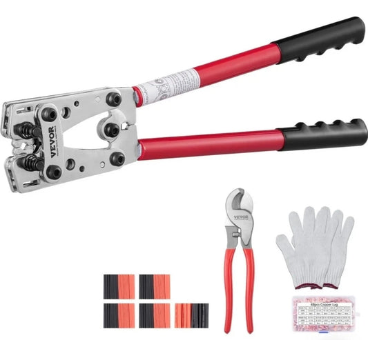 Battery Cable Lug Crimping Tool, 10-1/0AWG with Cable Cutter and 48-Pcs Copper R