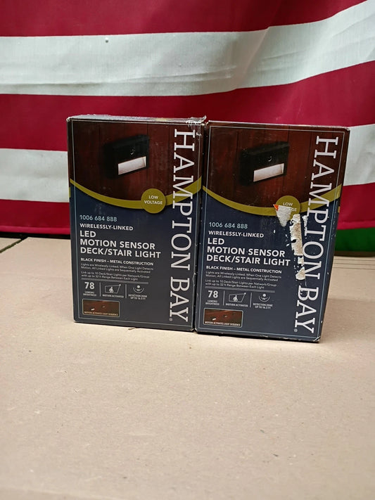 (2pk) Hampton Bay LED Motion Sensor Deck & Stair Light Low Volt Black Finish 12V
