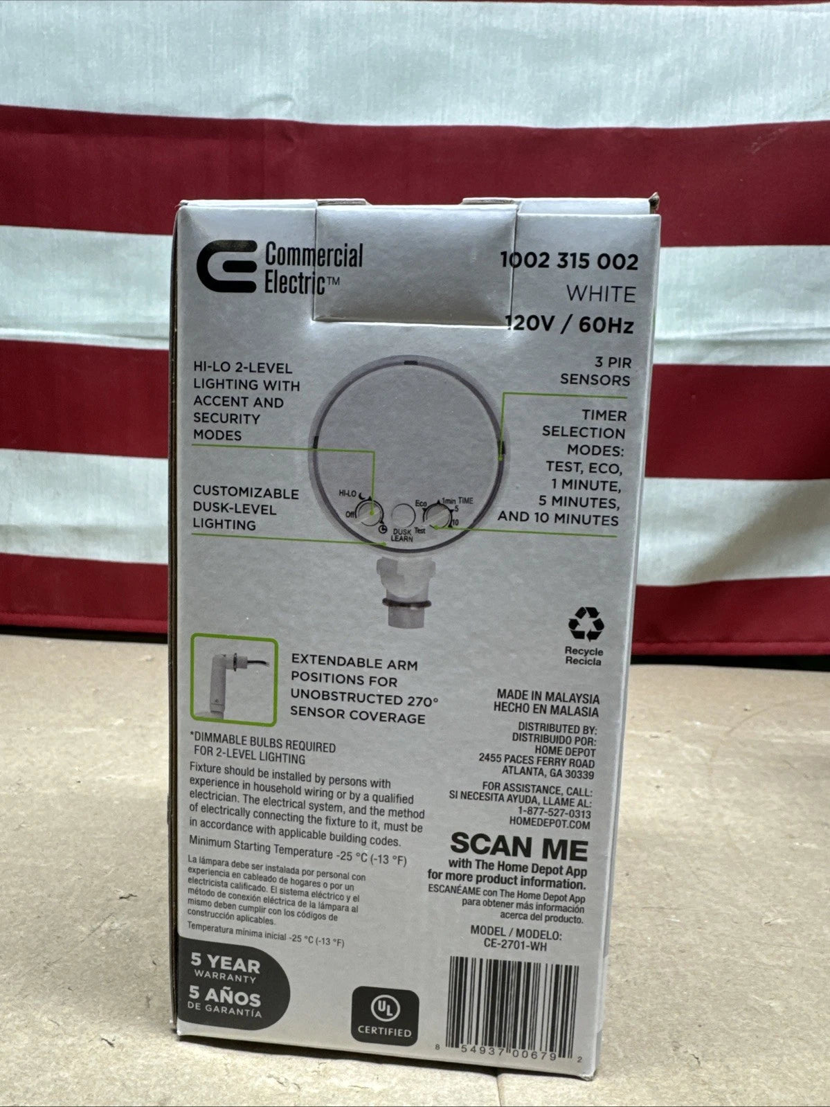 270-Degree White Motion Activated Wired Outdoor 1-Head Dusk to Dawn Security