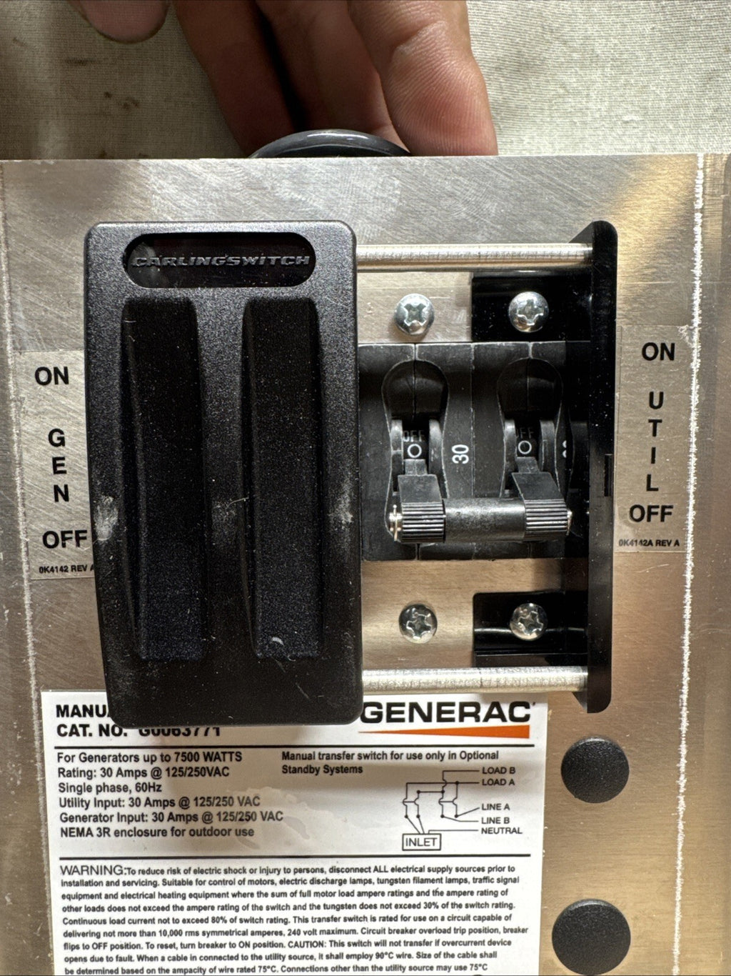 Generac Model#: G0063771 30-Amp 1-2 Circuit Manual Transfer SwitchBase